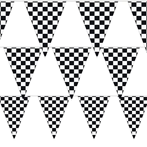Checkered Flags Black and White 100’ FT Pennant Racing Banner | NASCAR Theme Party Decoration Plastic Flag | Race Car Part...