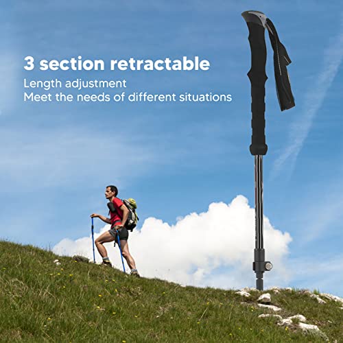 Topyond Lightweight Wear-Resistant 3-Section Carbon Fiber Hiking Pole with Ergonomic Design, Retractable Walking Stick