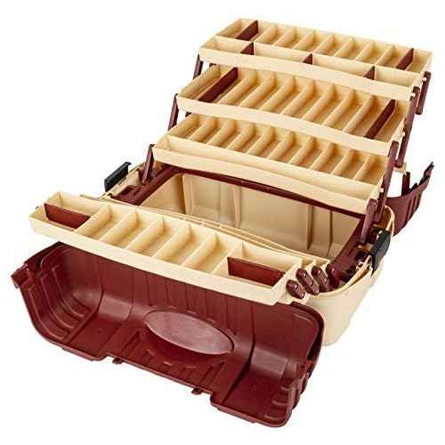 Flambeau Outdoors 2059 Hip Roof 7-Tray Fishing Tackle Box - Large Portable All-Weather Fishing Lure Organizer, 61 Compartments, Maroon/Tan