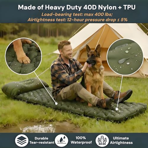 VALEHOWL 1.8 Pounds Ultralight Inflatable Camping Sleeping Pad, Portable Outdoor Air Mattress, Compact Backpacking Sleepin...