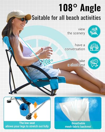 KingCamp Low Beach Chairs, Folding Portable Chair for Adults Lightweight Extra Wide Seat 300lbs Heavy Duty Oversized Backp...