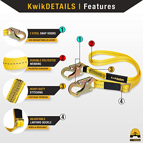 KwikSafety Positioning Lanyard - 4' to 6' Adjustable, No Shock Absorber, ANSI/OSHA Rated for Tree Climbing, Roof Work, Saf...