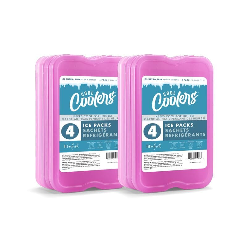 Cool Coolers by Fit + Fresh, Reusable & Long-Lasting XL Slim Ice Packs, Cold Packs for Lunch Boxes, Ice Packs for Lunch Ba...