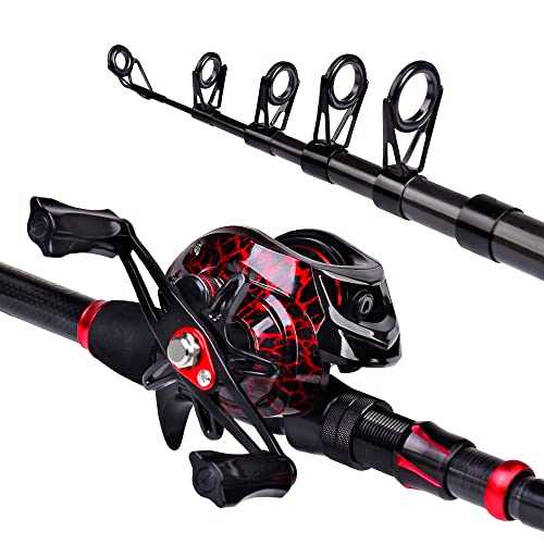 Fishing Rod and Reel Combo, 6.9ft Carbon Fiber Telescopic Fishing Pole with Spinning/Baitcasting Reel Combos, Sea Saltwate...
