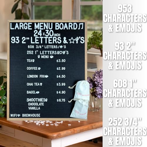Large Black Felt Letter Board | 24"x30" Classy Dark Stained Wooden Frame with White Letters | Premium Changeable Sign Boar...