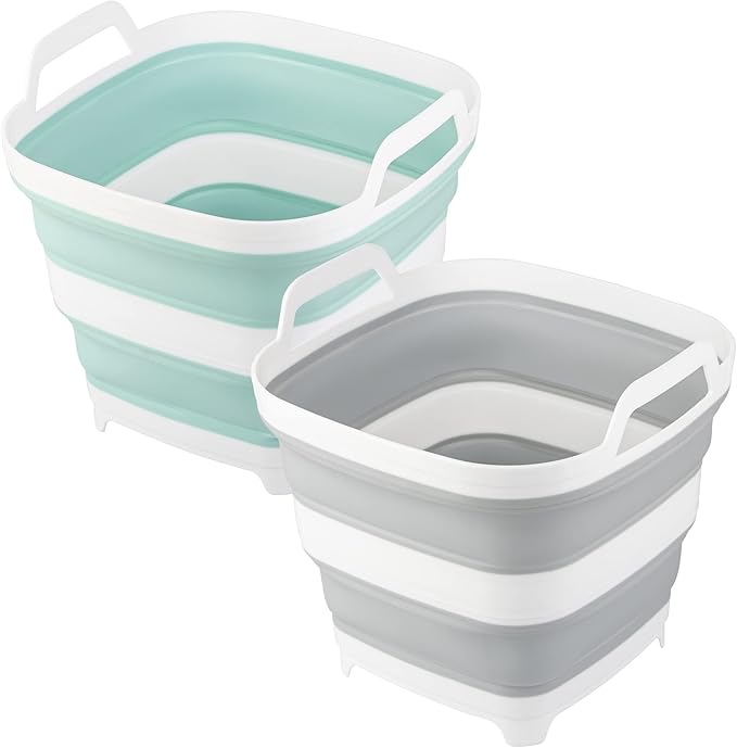 2 Pack Collapsible Ice Bucket with 2.77 Gal / 10.5L Each, Foldable Bottle Drink Cooler for Wine, Beer and Champagne, Space...