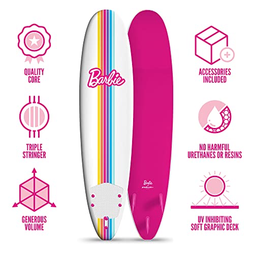 Barbie™ Signature 8ft Surfboard by Wavestorm | Graphic top Deck with high Density Slick Bottom | for Kids and Adults |Foam...