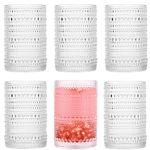 Dingerjar Hobnail Drinking Glasses set of 6（13 oz） Hobnail Water KItchen Glassware, Embossed Vintage Juice Glasses Tall Ba...