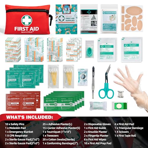 General Medi Mini First Aid Kit, 110 Piece Small First Aid Kit - Includes Emergency Foil Blanket, Scissors for Travel, Hom...