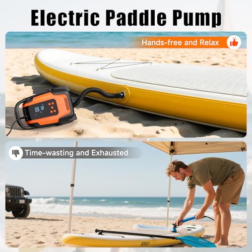 Komobe Electric Paddle Board Pump, 50PSI High Pressure Portable SUP Air Pump with Auto-Off and Deflation Function, 12V DC ...