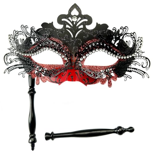 WILOVCOS Womens Masquerade Mask with Stick, Handheld Mardi Gras Mask,Venetian Party Masks