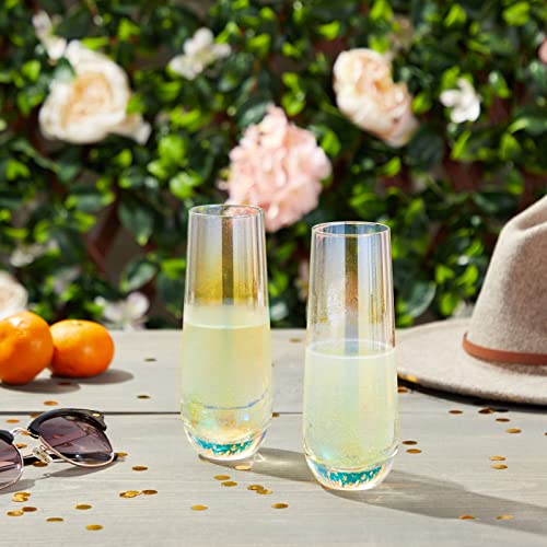 Sparkle and Bash Iridescent Stemless Champagne Flutes & Mimosa Glasses, Set of 4-10 oz Capacity Modern Holographic Drinkwa...