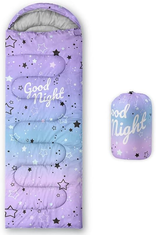 Datura home Kids Sleeping Bag for Boys,Lightcolor Purple Star-Lightweight Warm Outdoor Indoor-Waterproof Cold Weather Resi...