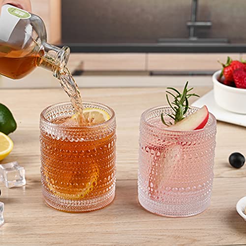 ZMOWIPDL Vintage Glassware Drinking Glasses Set of 6,12 oz Hobnail Glass Cups,Embossed Clear Water Tumbler,for Beer,Cockta...