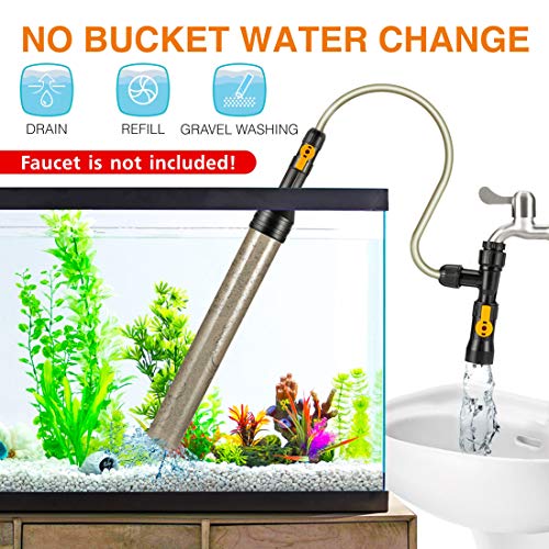 hygger Bucket-Free Aquarium Water Change Kit Fish Tank Siphon Gravel Vacuum Cleaner with Long Hose Water Changer Maintenan...
