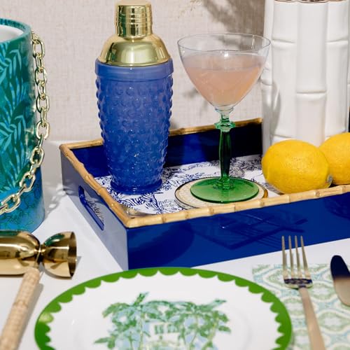 Lilly Pulitzer Hobnail Glass Cocktail Shaker with Gold Lid, Cute Bar Accessories, Drink Shaker for Home Bar Set, Blue Stre...