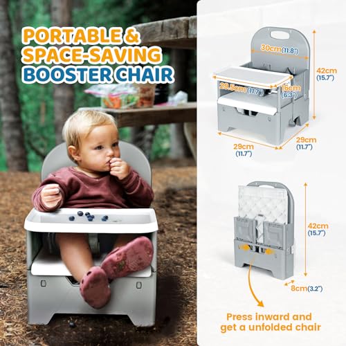 Orzbow Portable High Chair with Tray, Foldable Booster Seat for Travel Toddlers 6-36 Months, Baby Chair for Dining Table, ...