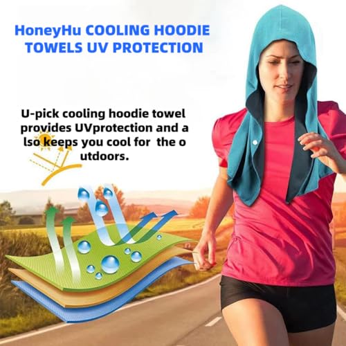 HoneyHu Artic Cool Towel 2-Pack | UPF 50+ Cooling Hoodie Towel, Instant Chill for 2 Hours | Reusable Sun Protection for Me...