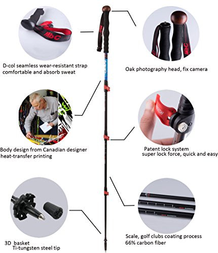 MBC Carbon Fiber Trekking Pole 4 Section Extendable Photography Monopod Leg Stand for Camera and Camcorder