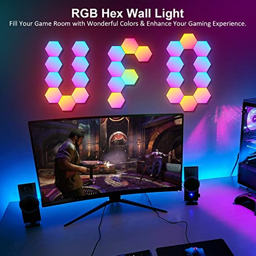 OJQ 12 Pack Hexagon Lights Wall RGB Panel - Led Lights Gifts for Men Birthday Room Decor Lamp for Bedroom Gaming Equipment...