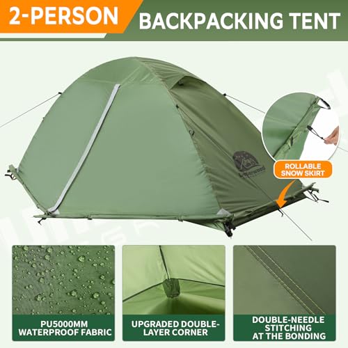 2-Person 4 Season Tent for Backpacking - Winter Waterproof Cold Weather Tent for Two Person, Easy Set Up Lightweight Shelt...