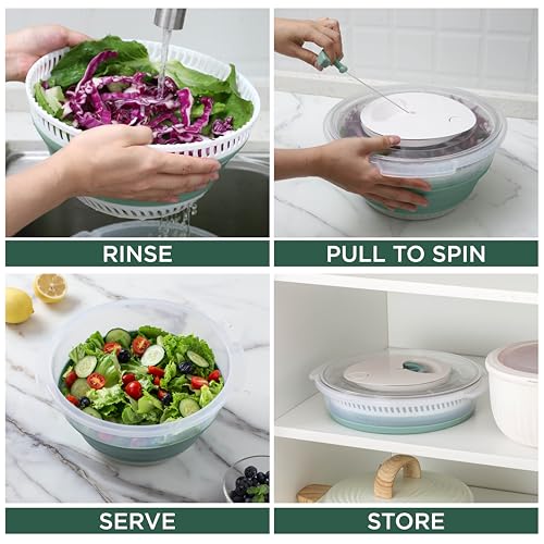 COOK WITH COLOR Collapsible Salad Spinner - 4 QT Space Saving Lettuce Dryer with Folding Collapsible Colander Great for Wa...
