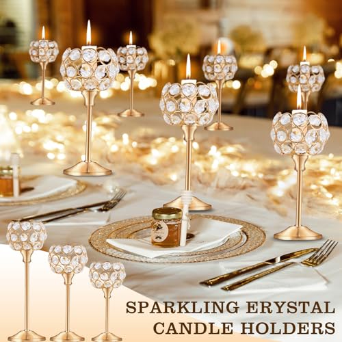 Crystal Metal Tealight Candlestick, Bling Bowl Candelabras, Tall Crystal Candle Holders Elegant Candle Centerpiece for Din...