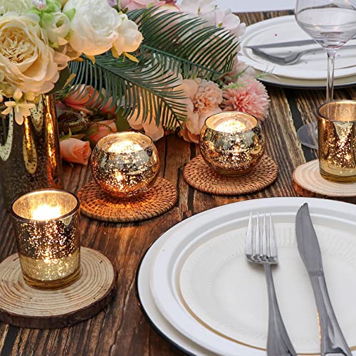 DEVI 24pcs Assorted Gold Votive Candle Holders, Mercury Glass Candle Holder, Diwali Decorations, Gold Wedding Centerpieces...