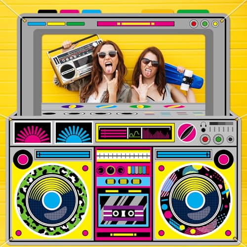 Fabric Radio Boombox Photo Booth Props for 90s 80s Party Decorations 59 X 59 Inch, Retro Radio Boombox Selfie Backdrop Han...