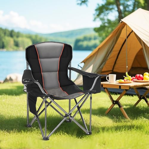 HIGH POINT SPORTS Oversized Camping Folding Chair, Heavy Duty Portable Lawn Chairs, Folding Chairs for Outside with Cup Ho...