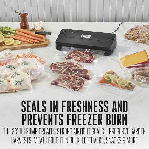 Weston Compact Food Vacuum Sealer Machine, Powerful 23¡± Hg Pump, For bags Up To 11¡± Wide, 100 Watts, Corner Guides for Easy Align, Intuitive Controls + Pulse Function, Black (65-2061-W)