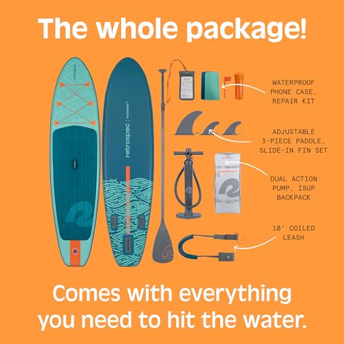 Retrospec Weekender Inflatable Stand Up Paddle Board Includes Paddle, Pump, and Accessories 10’6” Lightweight iSUP, Punctu...