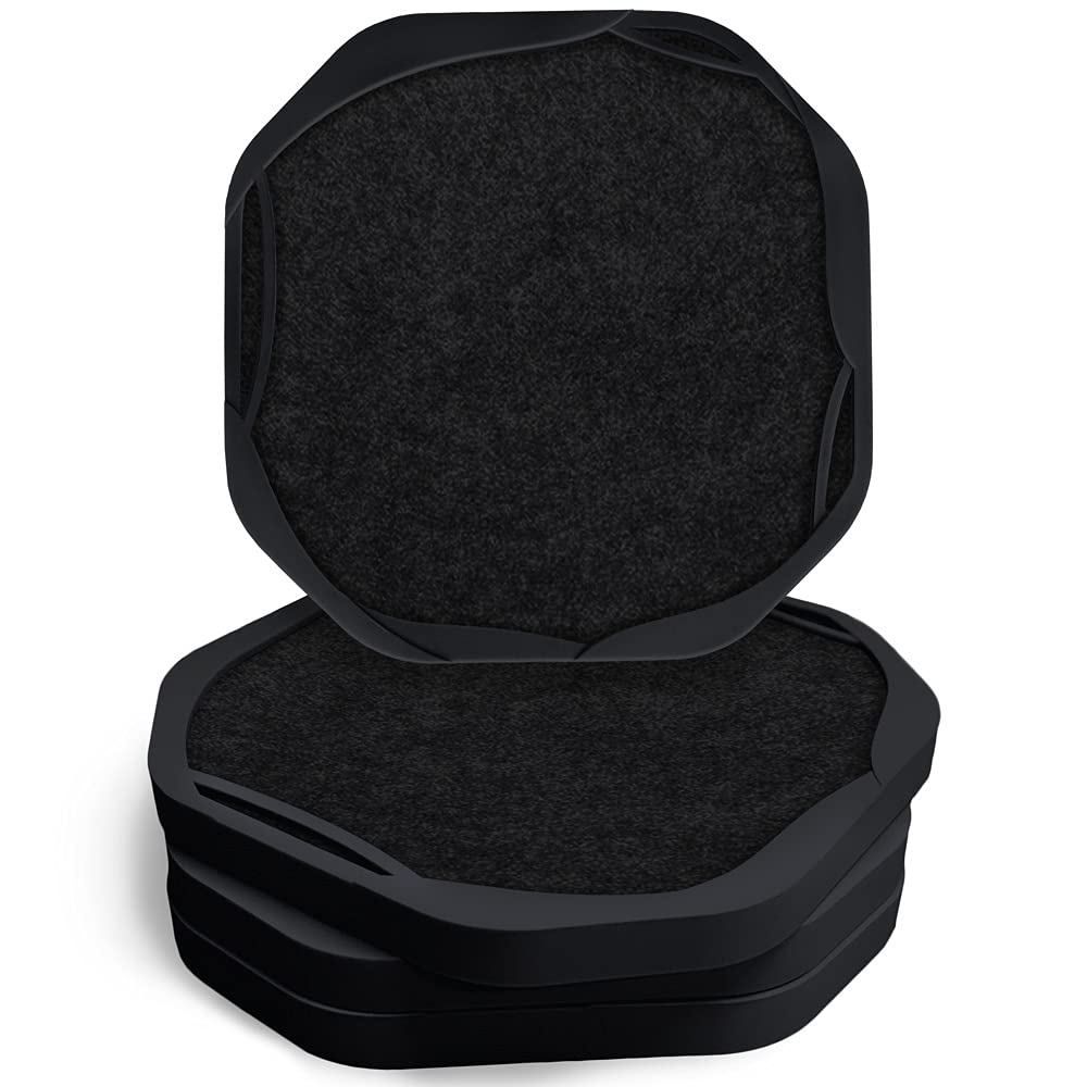 UMIRRO Absorbent Coasters for Drinks, Cool Silicone Cup Coaster with Felt Insert for Modern Coffee Table Decor, Small Unique Birthday Gift Ideas for Men Dad Him Women Mom Her, 4", Black, Set of 4
