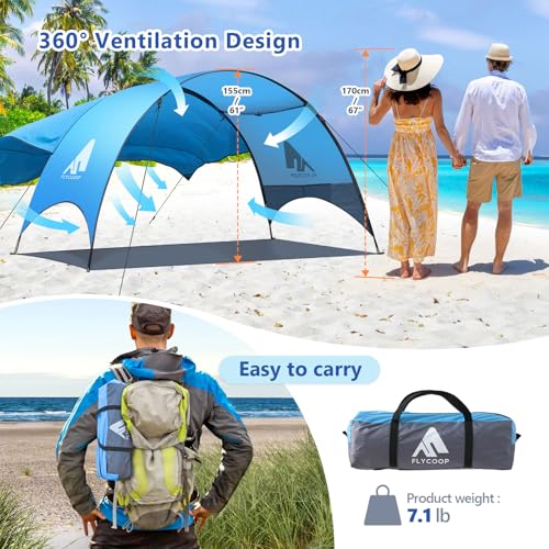Beach Tent - Beach Shade Canopy Compact Fold (16.9x3.9″), Own Patent, 360° Ventilation, Large Side Storage Pocket, UV Prot...