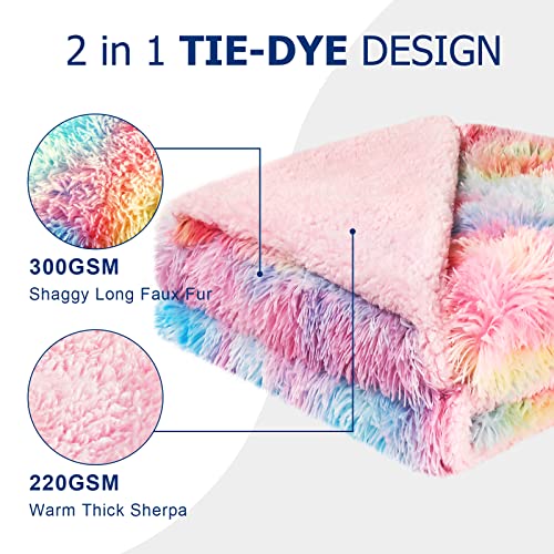 DANGTOP Fuzzy Faux Fur Throw Blanket, Tie Dye Fluffy Blanket, Super Soft Rainbow Blanket for Girls, Luxury Cozy Warm Plush...
