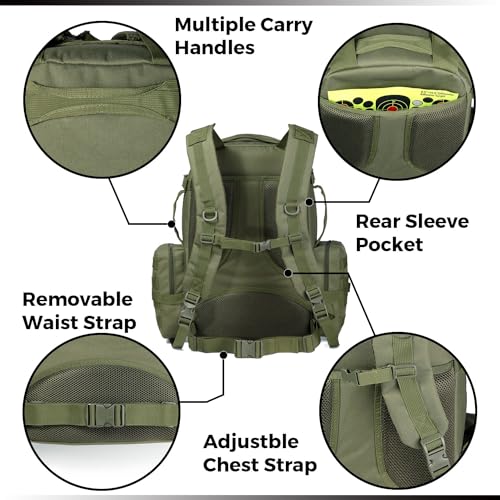 DBTAC Tactical Backpack 50L Large Classic Army 3-DAYS Assault Pack Molle Bag for Outdoor Hiking/Travel/Work (Green)