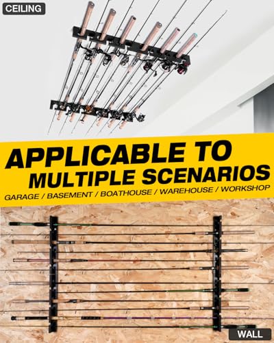 Ghosthorn Fishing Pole Rod Racks Wall or Ceiling Mounted Fishing Pole Rod Holders for Garage Storage Organizer Fishing Gea...