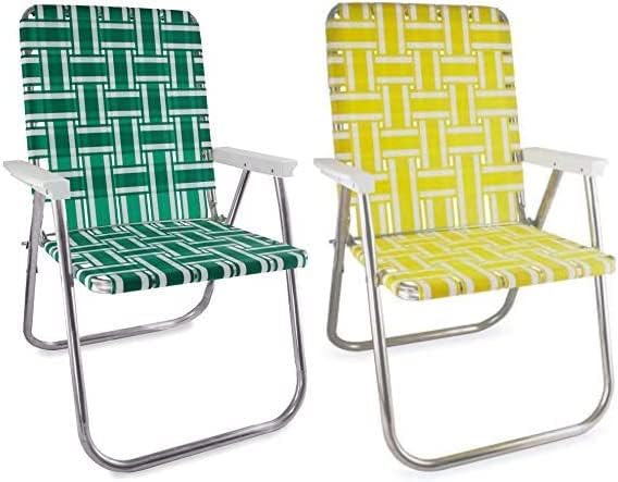 Lawn Chair USA - Outdoor Chairs for Camping | 2- Pack (Green and White Stripe & Yellow and White Stripe, Classic)