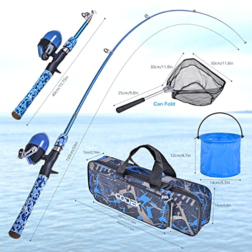 CODEK Kids Fishing Pole Set with Full Starter Kits 2 Set Portable Telescopic Fishing Rod and Reel Cambos for Boys Girls To...
