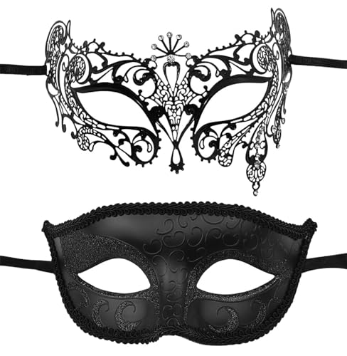 KEFAN 2 Pack Couple's Venetian Masks Set Masquerade Ball Mask Carnival Mardi Gras Prom Mask