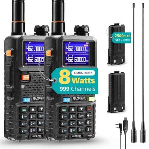 [Chirp Compatible] BAOFENG UV-5G Plus GMRS Handheld Radio, Long Range Rechargeable Two Way Radio, 999 Channels, with NOAA Weather Receiving, 2500mAh Battery USB-C Port, 8" & 15.5" Antennas, 2 Pack