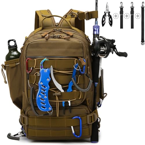 Meprona Fishing Tackle Backpack Storage Bag, Outdoor Shoulder Backpack, Fishing Gear Bags with Rod Holder and Fishing Plier