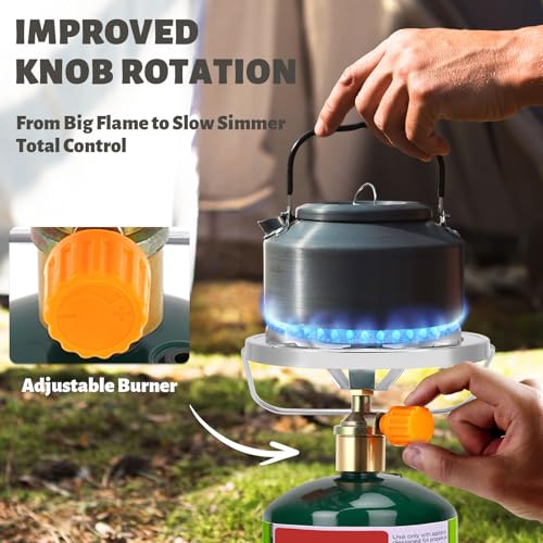 Propane Camping Stove, Portable Backpacking Stove with Adjustable Burner, Stable Camp Gas Stove for Outdoor Cooking, Singl...