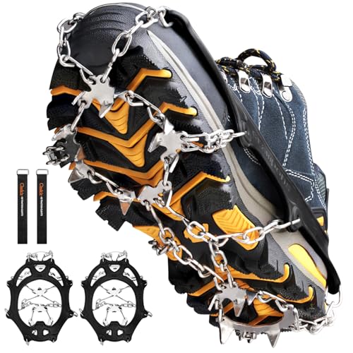 Crampons Ice Cleats Traction Snow Grips for Boots Shoes Women Men Anti Slip 19 Stainless Steel Spikes Safe Protect for Hik...
