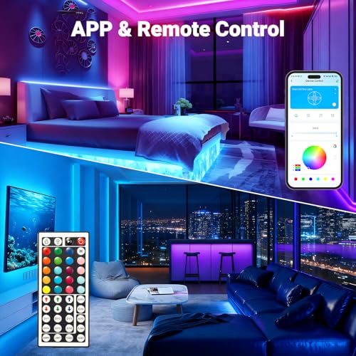 DAYBETTER LED Strip Lights 150 ft, Smart LED Lights for Bedroom, Bluetooth Led Light Strips with Remote, App Control, DIY ...