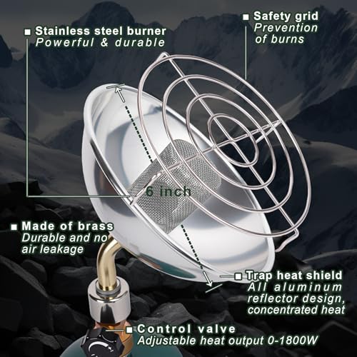 Portable Propane Heater with Catalytic Burner for Camping Outdoor Space 6200BTU Power with Control Valve Patio Heater 1lb ...