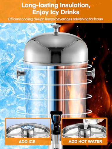 Beverage Dispenser, 4.5 Gallon Drink Dispensers for Parties, Stainless Steel Drink Dispenser with Ice Core, Drip Tray, Bev...