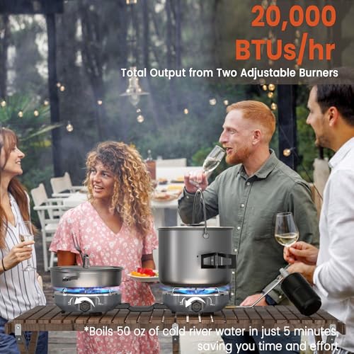 Cofiyard 20,000 BTUs 2 Burner Propane Camping Stove, Portable Folding Camp Stove with Adjustable Burners, Built-in Ignitio...