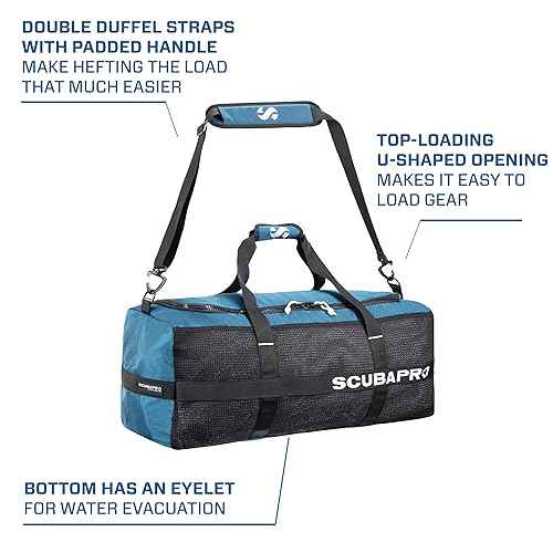 SCUBAPRO Sport 95 Mesh Dive Bag with Double Duffel Straps and Adjustable Shoulder Strap for Scuba Diving Gear, Denim Blue Color Fabric