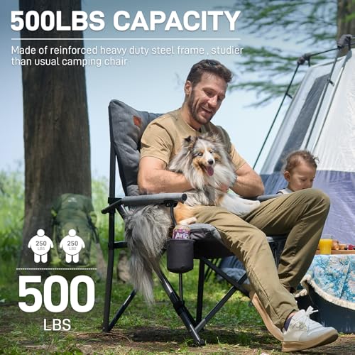 EVER ADVANCED Padded Oversized Folding Camping Chair for Adults, Heavy Duty Lawn Chair with Side Pockets, Portable Collaps...